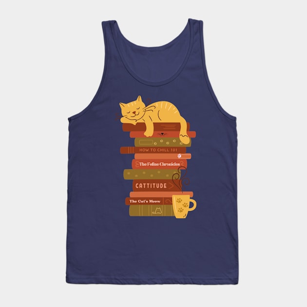 Catnap on Book stack Tank Top by medimidoodles